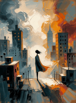 AI generated video: person stand still. only clothes are fast moving on a wind. slow cloud…