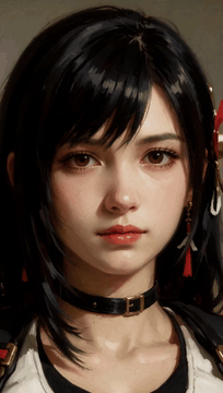 AI generated video: Cinematic medium shot of Tifa Lockhart, she is looking to the viewer, neutral…