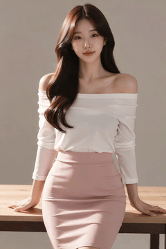 AI generated video: A beautiful woman is leaning against a table and smiling quietly,, her long…