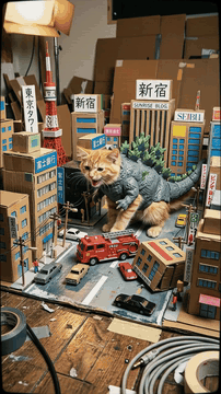 AI生成视频：Single continuous retro tracking shot, authentic 80s Tokusatsu film comedy…