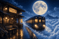 AI generated video: A breathtaking anime-style digital illustration of a magical train station at…