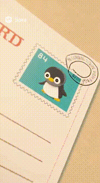 AI generated video: A penguin appears as a thin illustration from the cute penguin stamp stuck on…