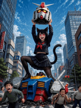AI generated video: Use the provided start image exactly as the first frame. A 100 foot tall anime…
