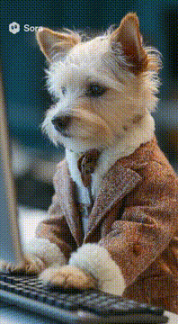 AI generated video: The little dog looked at the screen seriously and tapped the keyboard from time…