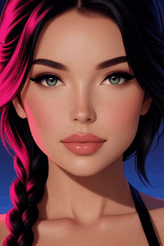 AI generated video: woman face closeup, Low side braid, Neon Ombre Shadow, Finest quality, Regal…