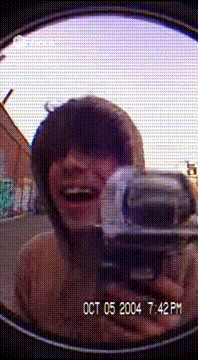 AI generated video: Handheld fisheye montage of friends filming wild street clips and dumb…