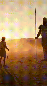 AI generated video: One stone, David and Goliath