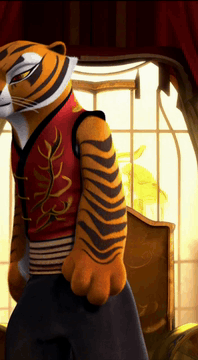 AI generated video: The scene is a 3D CGI animated style of the film KFP, featuring Tigress an…