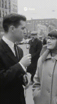 AI generated video: a street interview from the 1960s in black and white with gnarly footage asking…