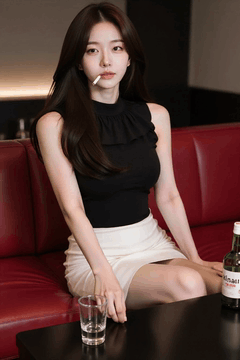 AI generated video: Long brunette woman sitting on red sofa, with cigarettes in their mouths, the…