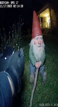 AI生成视频：Ultra-realistic bodycam footage of a cop questioning a gnome for squatting in…