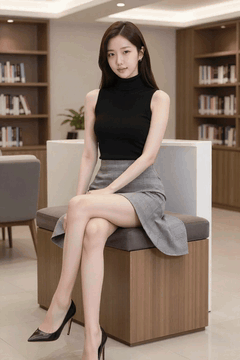 AI generated video: A young woman sitting in an office chair, Shin Yu gu, a female student sitting…