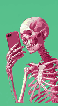 AI generated video: subject_definitions: <Subject 1> is the pink skeleton in <Picture 1>, holding a…