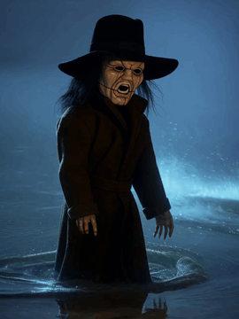 AI generated video: Storyboard: [Shot 1] A HD horror film clip of a horror wooden puppet wearing a…