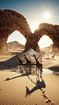 AI generated video: A remote desert basin rendered in extreme photorealistic detail, filled with…