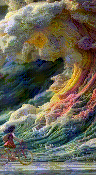 AI generated video: THE THREAD TSUNAMI - Courage isn’t loud. Sometimes it rides a red bike