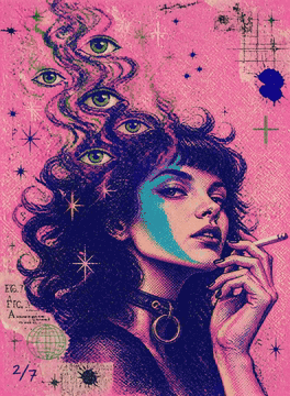 AI generated video: Grunge music audio, corrupt this image whilst the floating eyes are looking…