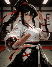 AI generated video: Anime martial artist in a traditional Japanese dojo. Animate <Picture 1> as a…