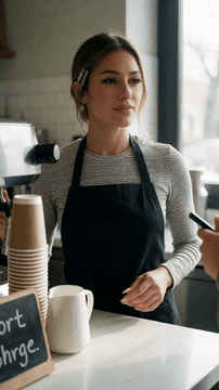 AI generated video: She speaks to the interviewer off-camera, calm and quietly certain. "How long…