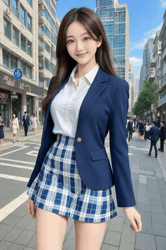 AI generated video: A young woman in a suit walks on an urban street, and the wind lightly shakes…