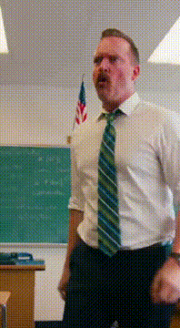 AI generated video: in hight school in a aclass make a teacher with a angry face with a very RED…