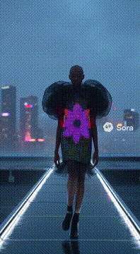 AI generated video: @francescarose full length fashion show of model wearing futuristic light up…