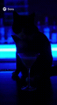 AI generated video: 9:16, 8s, 1080p, cinematic realism The tuxedo cat is silhouetted against a…